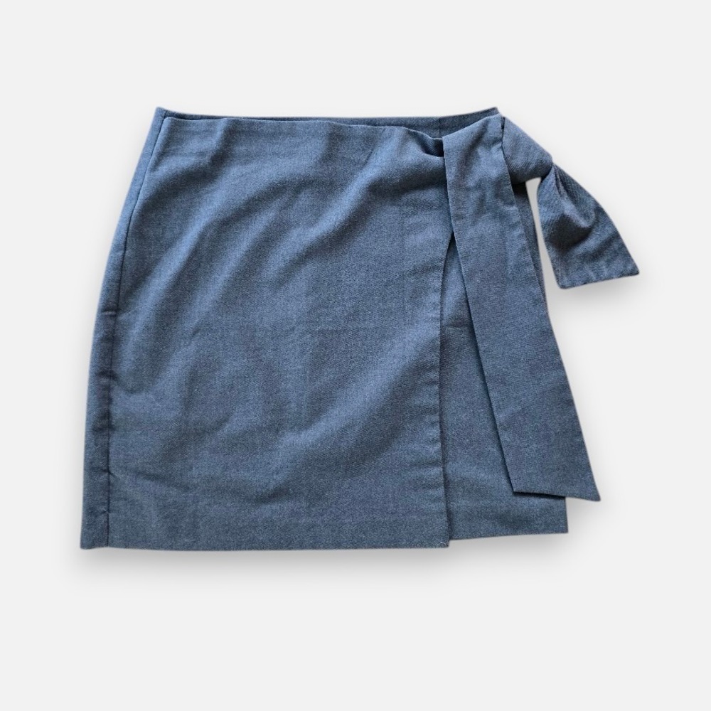 Loft Charcoal Gray Woven Mini Skirt Faux Wrap Women 6 Minimalist Professional
